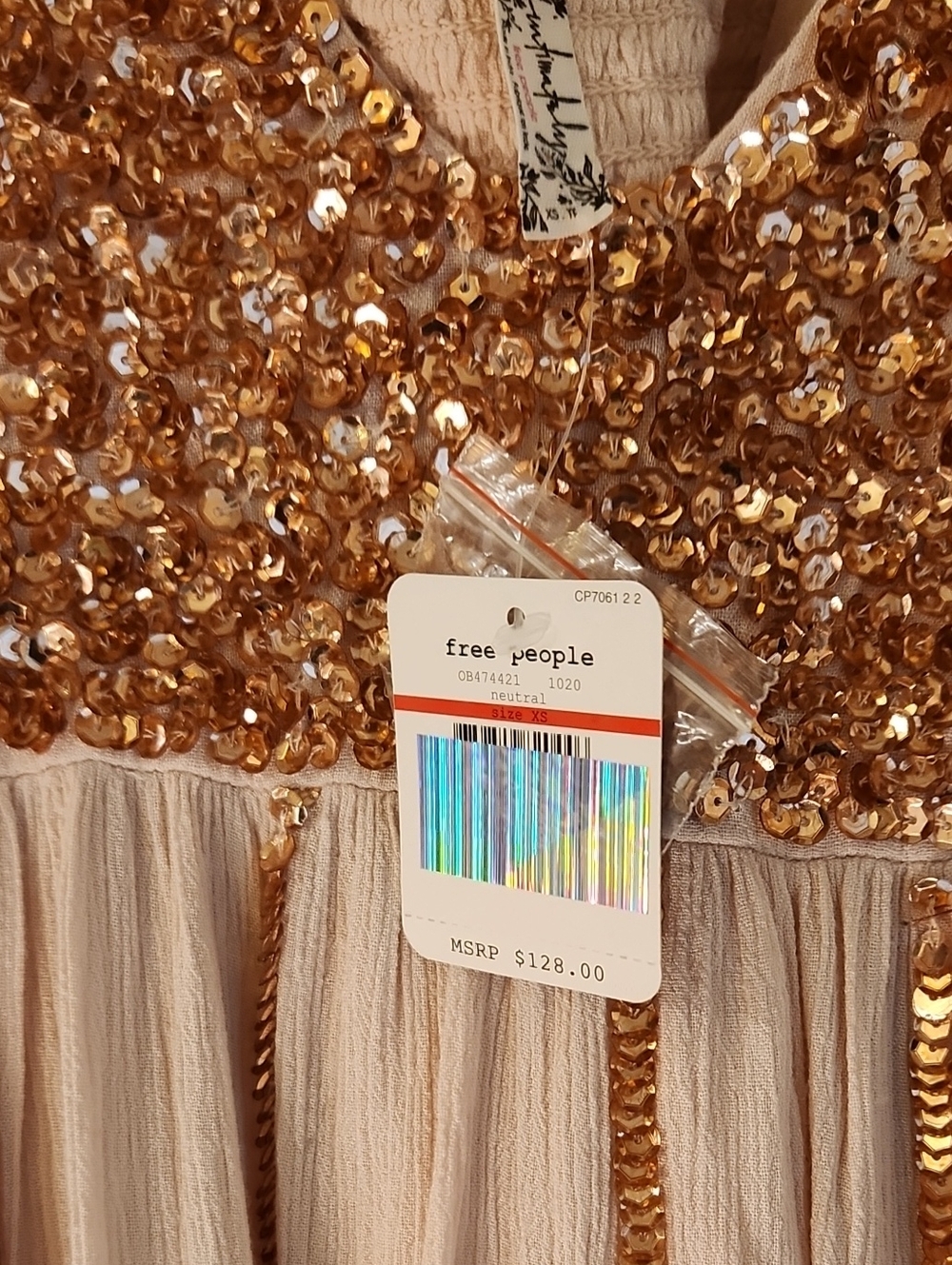 Free People Rose Gold Sequin Bodice Mini Dress